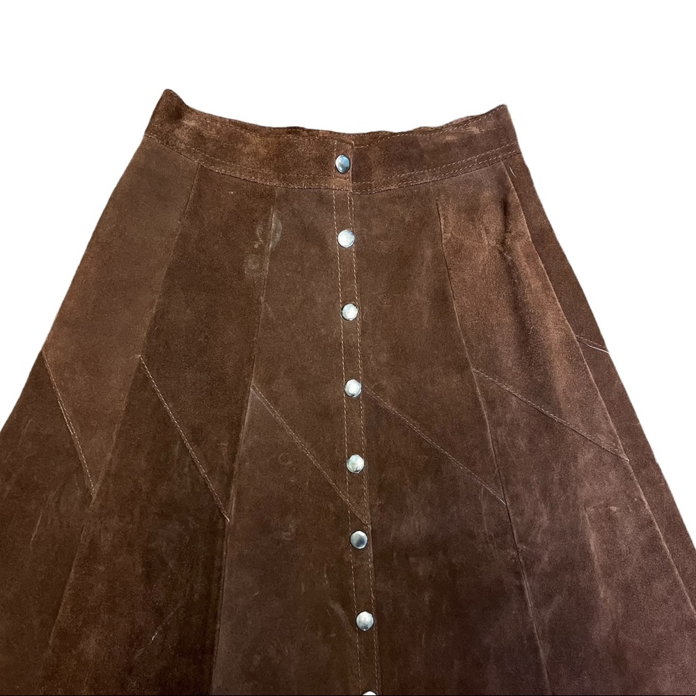 Vintage 1970 Bergman’s brown leather suede A line pleated  button front … - Picture 4 of 12